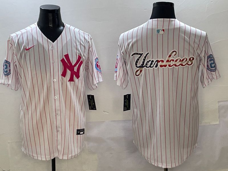 Men New York Yankees Blank White Stripe Jointly Name Nike 2025 MLB Jersey style 6